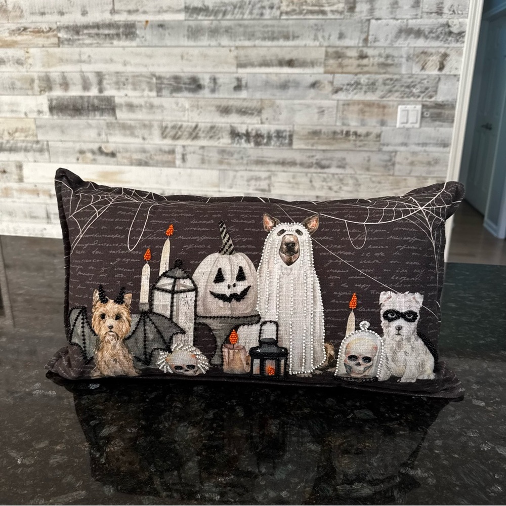 Halloween Beaded Dog Pillow with Yorkie Westie Shepard
